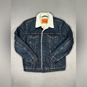 Levi’s Sherpa Trucker Denim Jacket Men’s Large Blue Fleece